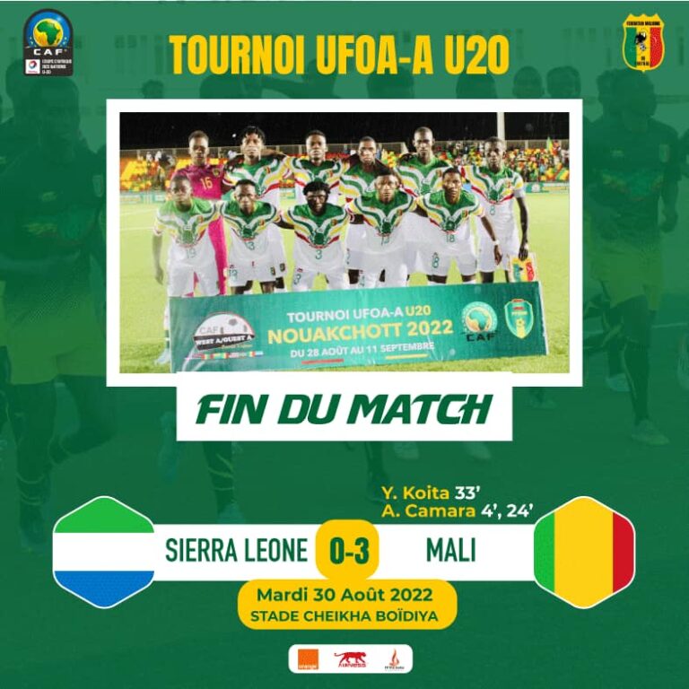 Football – Tournoi UFOA U20 : le Mali est leader de la Poule A après sa démonstration face à la Sierra Leone