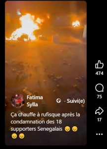 Capture d'écran vidéo diffusée par Fatima Sylla | Protestation contre la condamnation de 18 supporteurs sénégalais aux Maroc. 